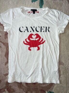 J. Crew White Tee with Red Crab "CANCER" Zodiac Sign Graphic